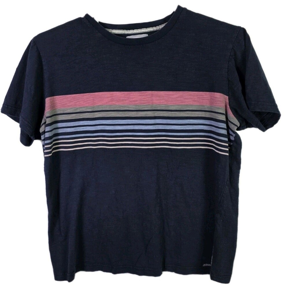 Denim & Flower Ricky Singh Men's Large Navy Blue White‎ Stripe Casual T-Shirt
